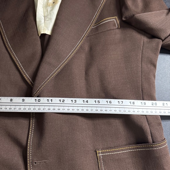 Vintage 70s JC Penney Brown Blazer Gold Stitching 42R Solid - Picture 7 of 9